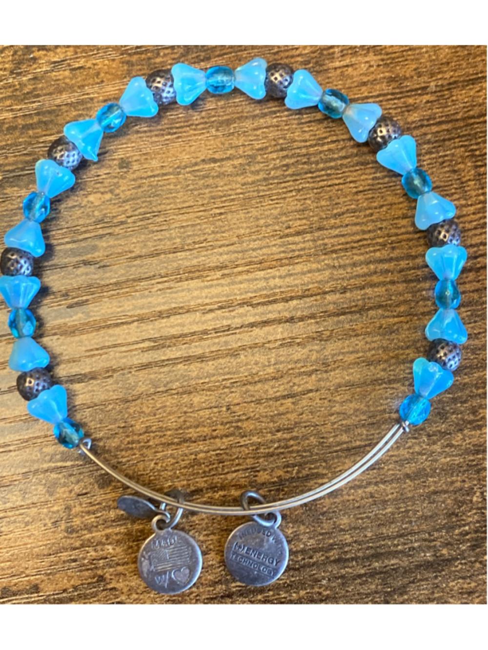 Women's Alex and Ani Bracelet One Size Blue Silver Beaded Bangle